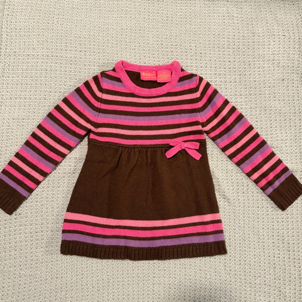y2k Sugar Kids' Pink and Brown Striped Sweater